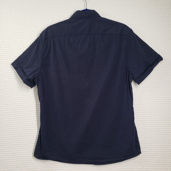 Izod USA Flag Button Down Shirt Mens Medium Blue American Short Sleeve Casual - Picture 2 of 12